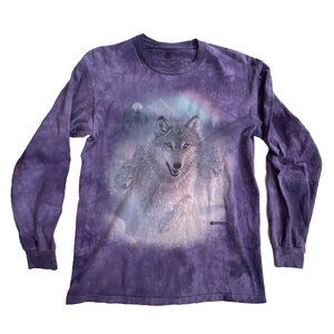 THE MOUNTAIN Tee T Shirt Tie Dye Lone Wolf Graphic Long Sleeve M Purple Wolves